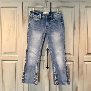 Driftwood Cropped Flare Jeans with Floral Details